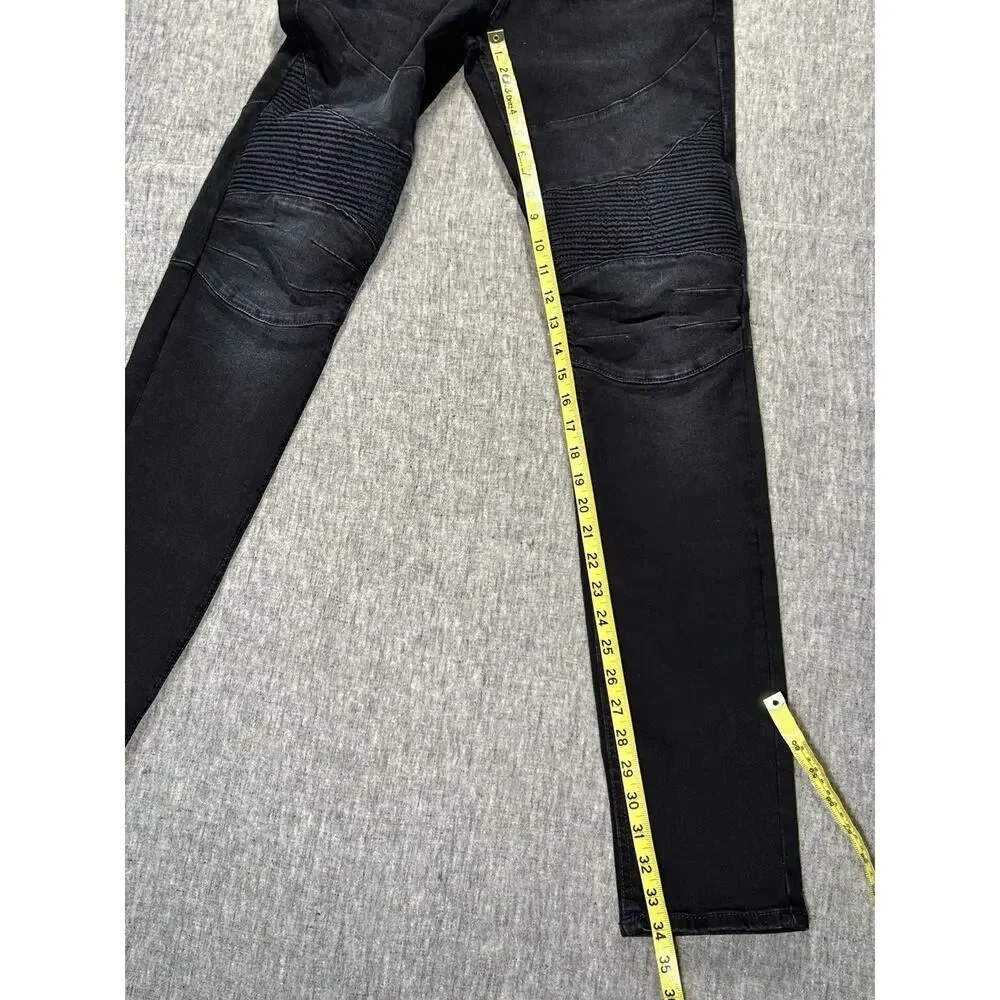 True Religion Rocco Moto Jeans Mens 28x34 Black Faded Relaxed Skinny Stretch
